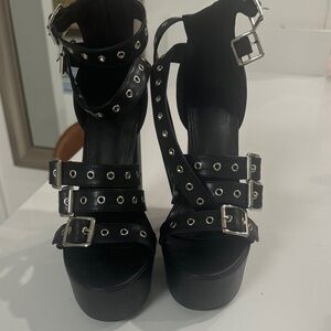 Elegant Black Buckle Strap Heels